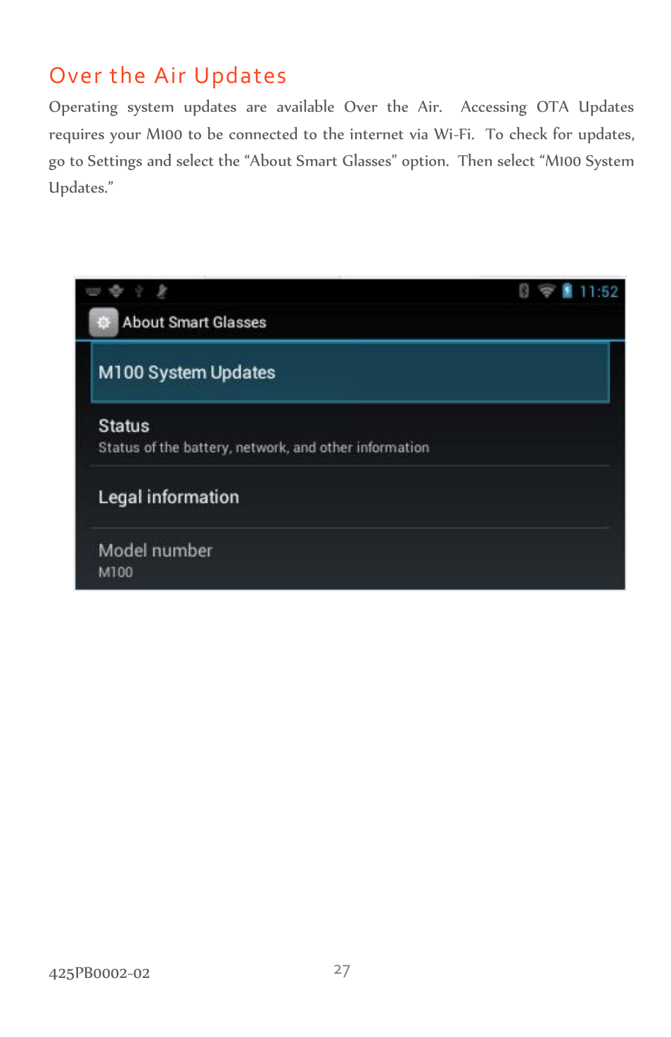 Over the air updates | Vuzix M100 Product Guide User Manual | Page 27 / 56