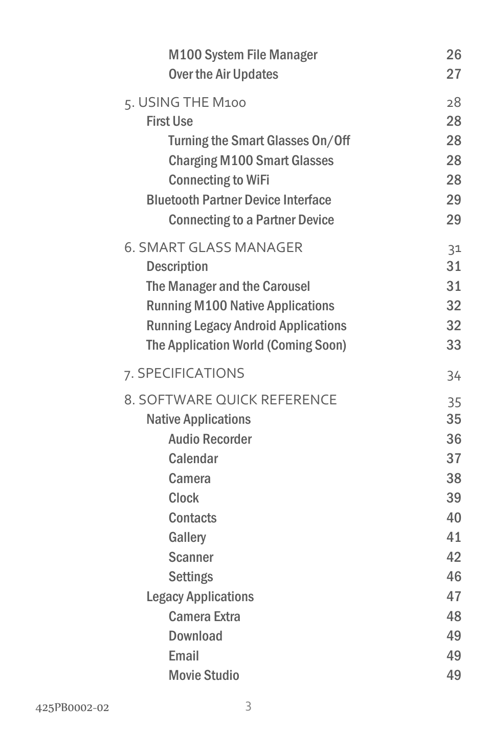 Vuzix M100 Product Guide User Manual | Page 3 / 56