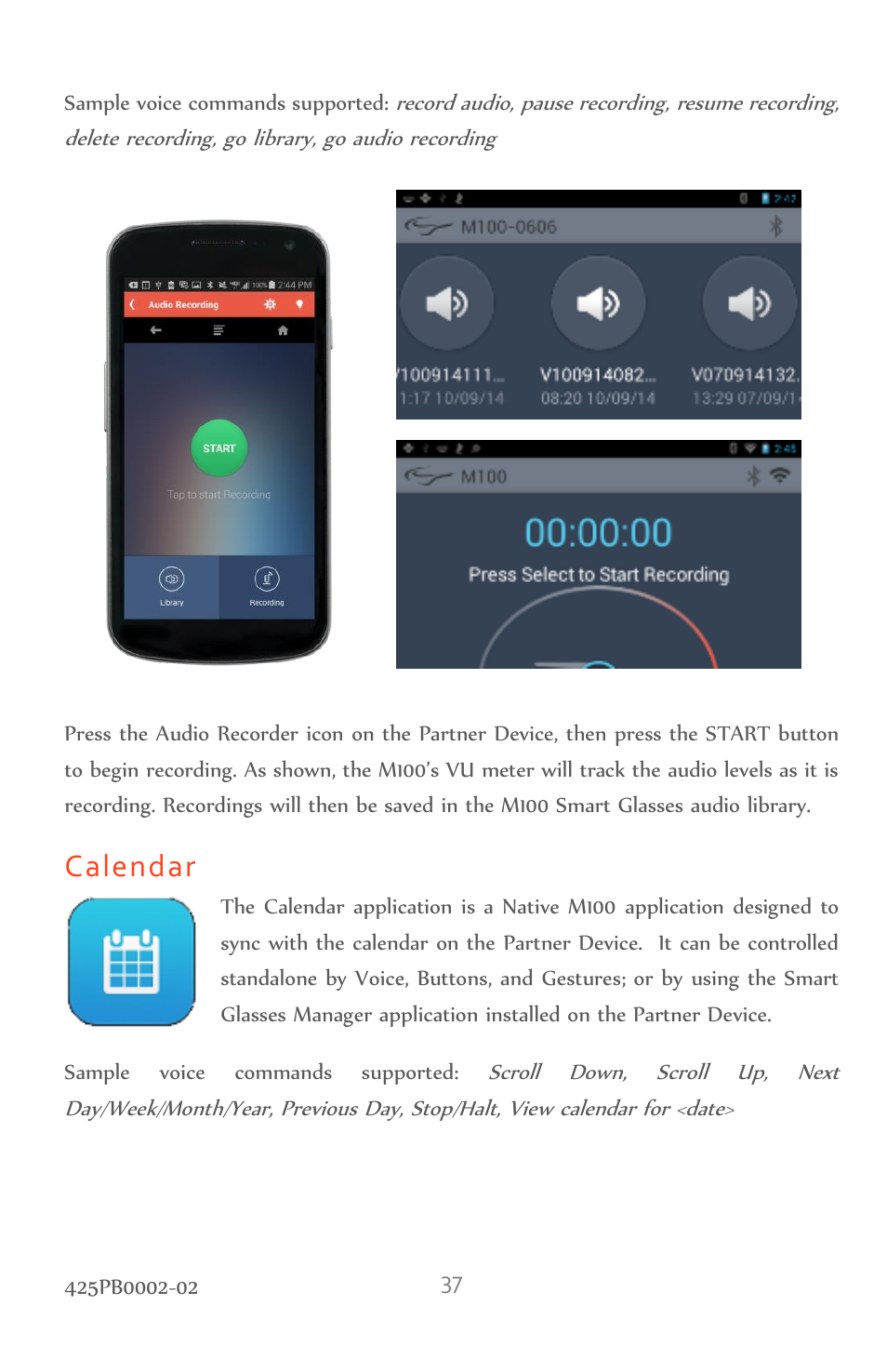 Calendar | Vuzix M100 Product Guide User Manual | Page 37 / 56