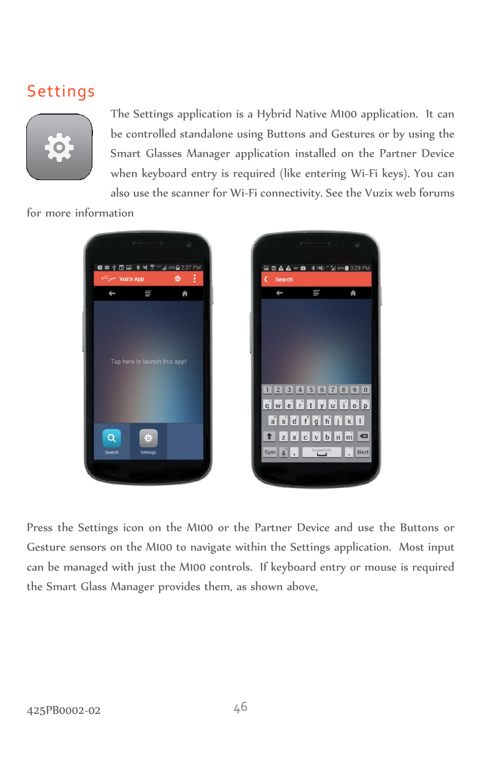 Settings | Vuzix M100 Product Guide User Manual | Page 46 / 56