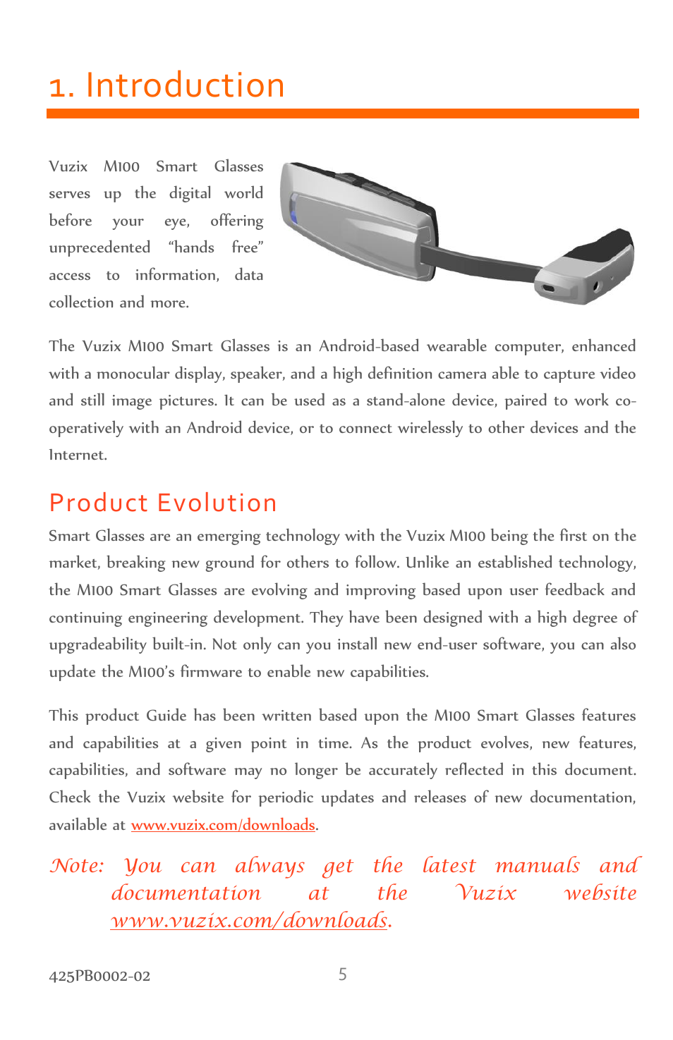 Introduction, Product evolution | Vuzix M100 Product Guide User Manual | Page 5 / 56