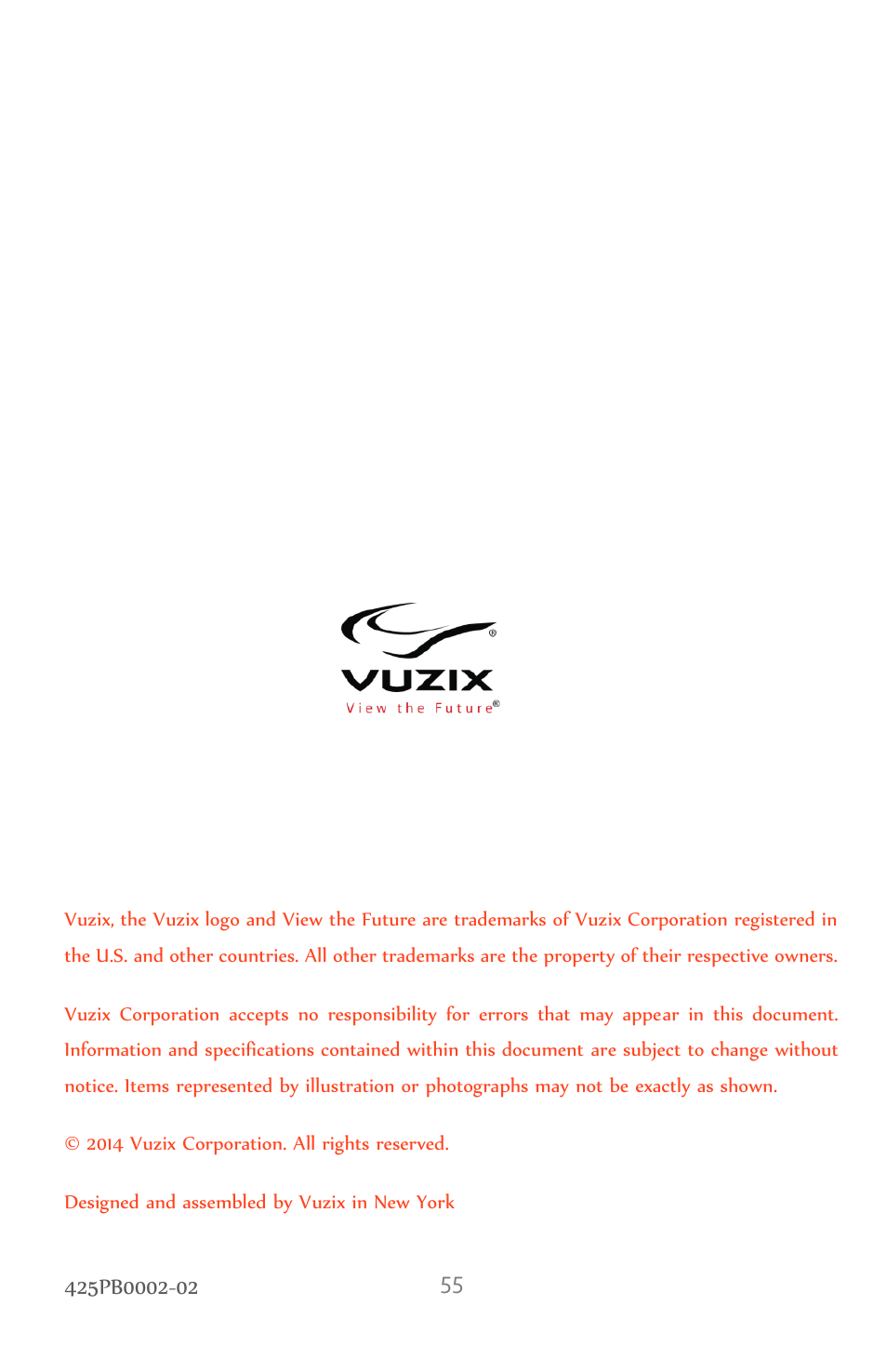 Vuzix M100 Product Guide User Manual | Page 55 / 56