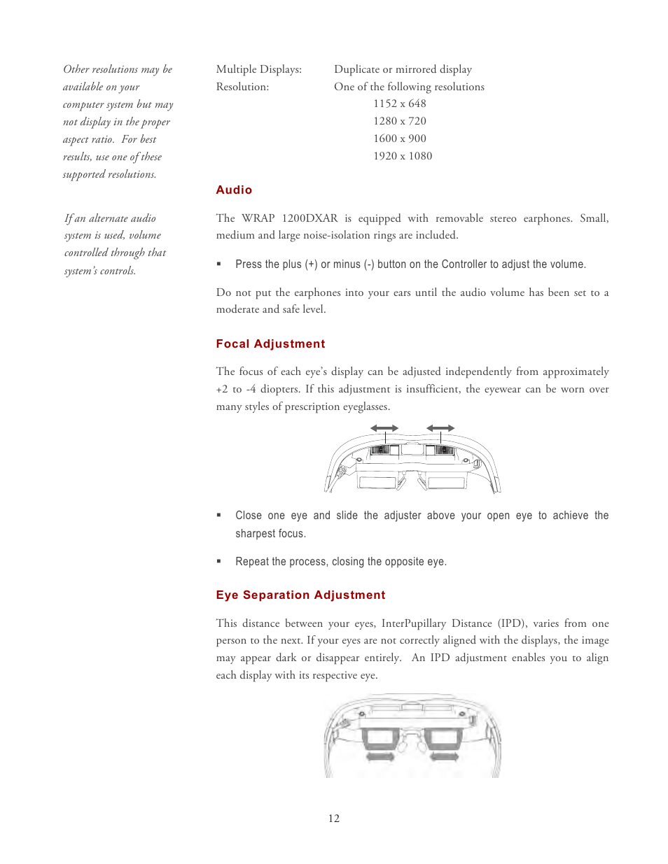 Vuzix Wrap 1200DXAR User Manual | Page 12 / 27