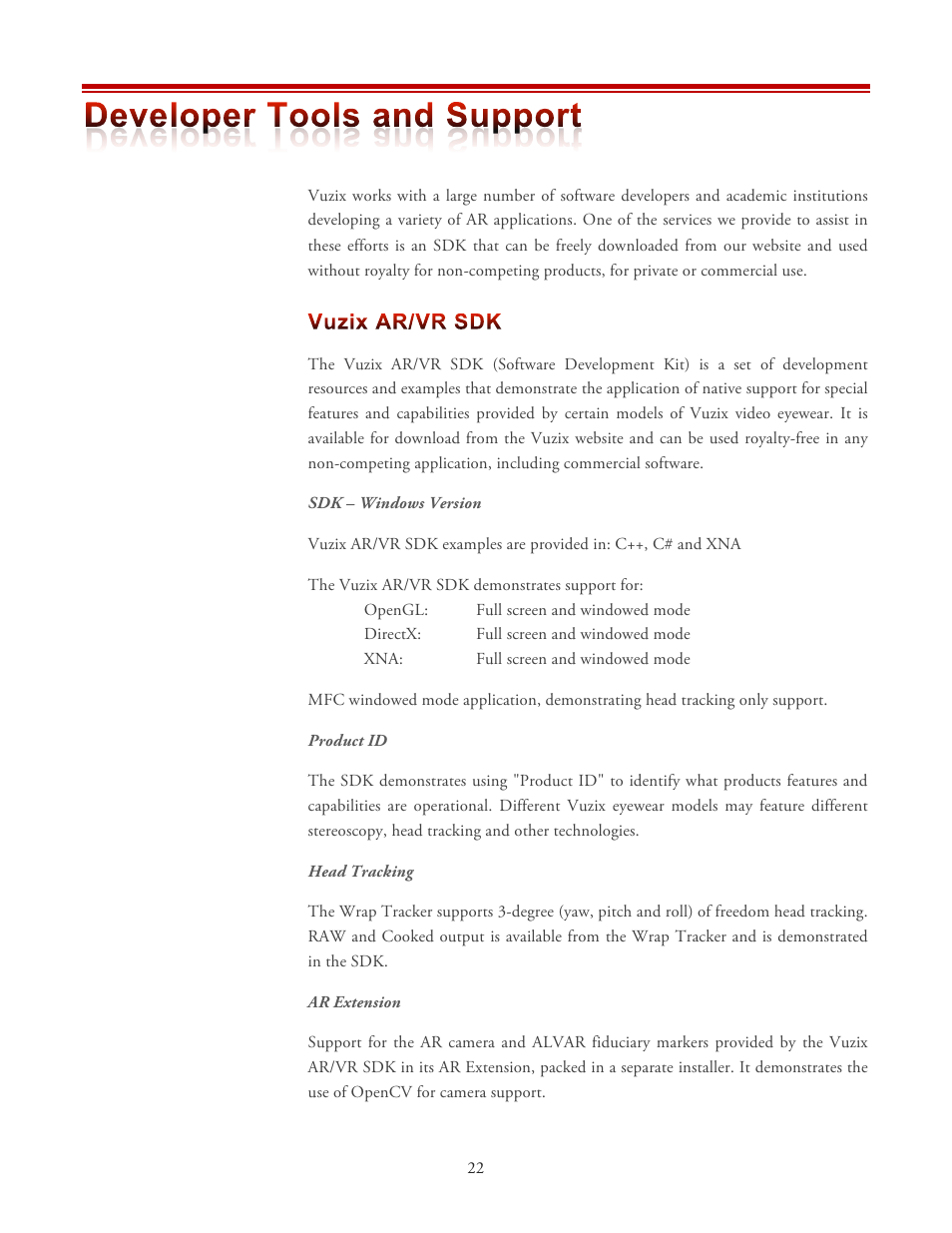 Vuzix Wrap 1200DXAR User Manual | Page 22 / 27