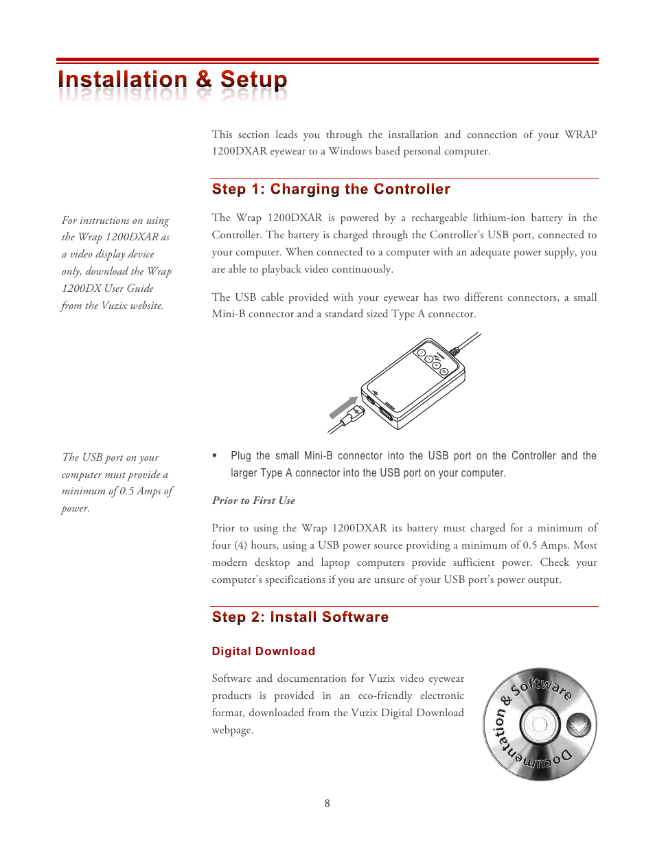 Docu men ta tio n & software | Vuzix Wrap 1200DXAR User Manual | Page 8 / 27