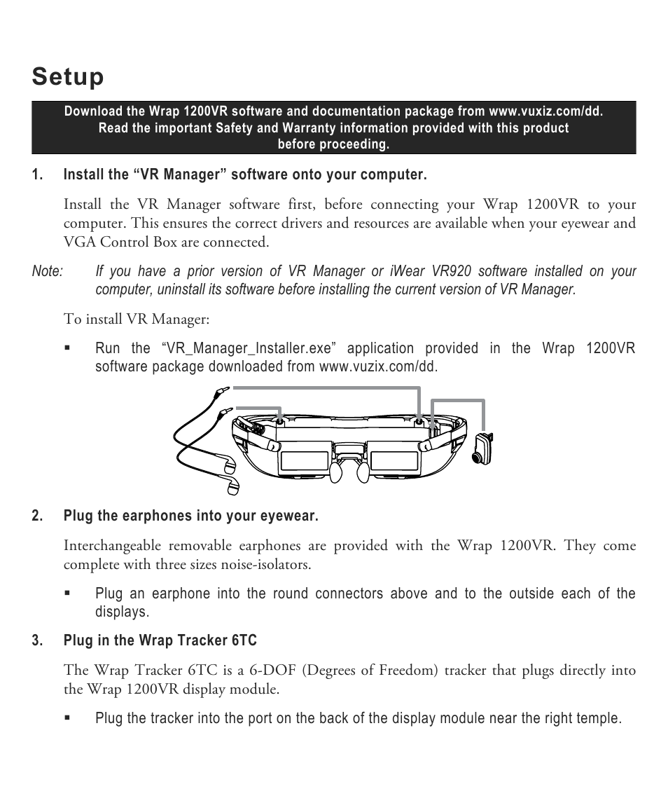 Setup | Vuzix Wrap 1200VR User Guide User Manual | Page 10 / 39
