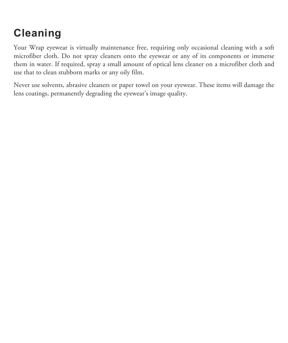 Cleaning | Vuzix Wrap 1200VR User Guide User Manual | Page 35 / 39
