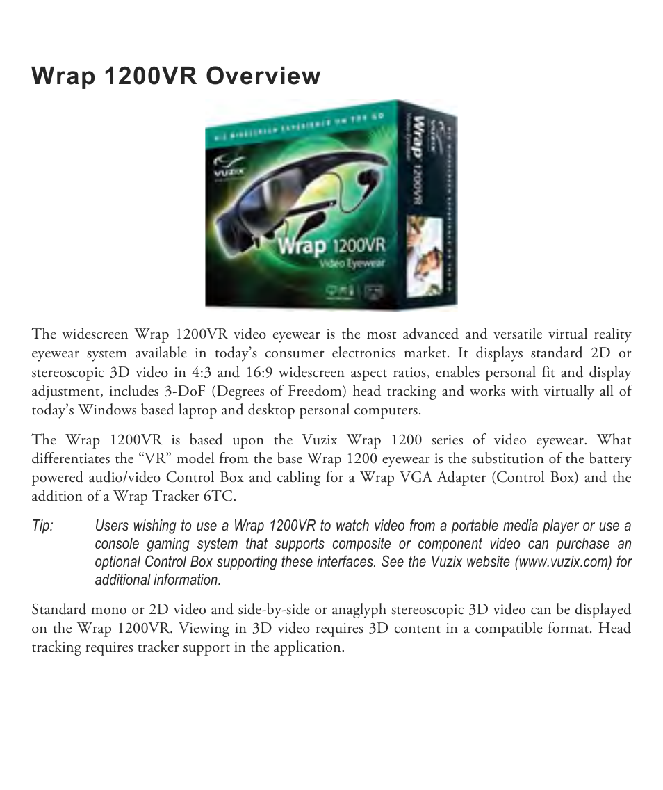 Wrap 1200vr overview | Vuzix Wrap 1200VR User Guide User Manual | Page 9 / 39