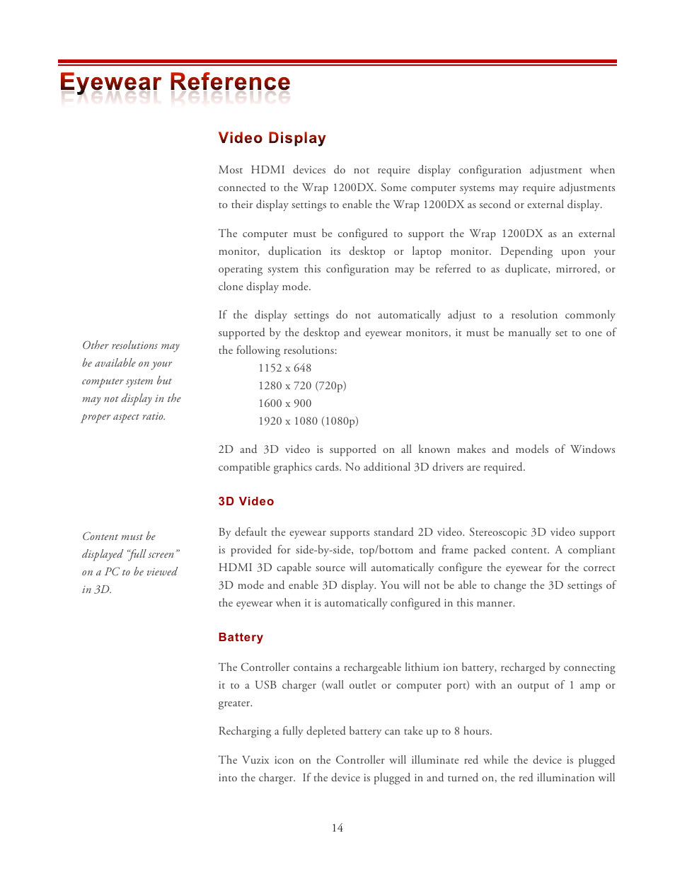 Vuzix Wrap 1200DX User Manual | Page 14 / 27