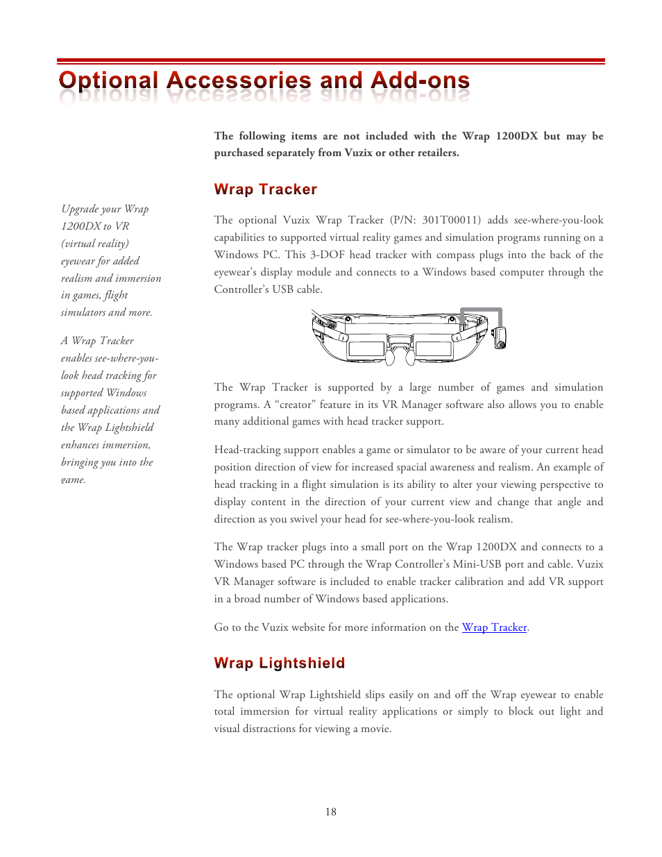 Vuzix Wrap 1200DX User Manual | Page 18 / 27