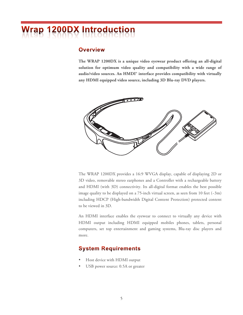 Vuzix Wrap 1200DX User Manual | Page 5 / 27