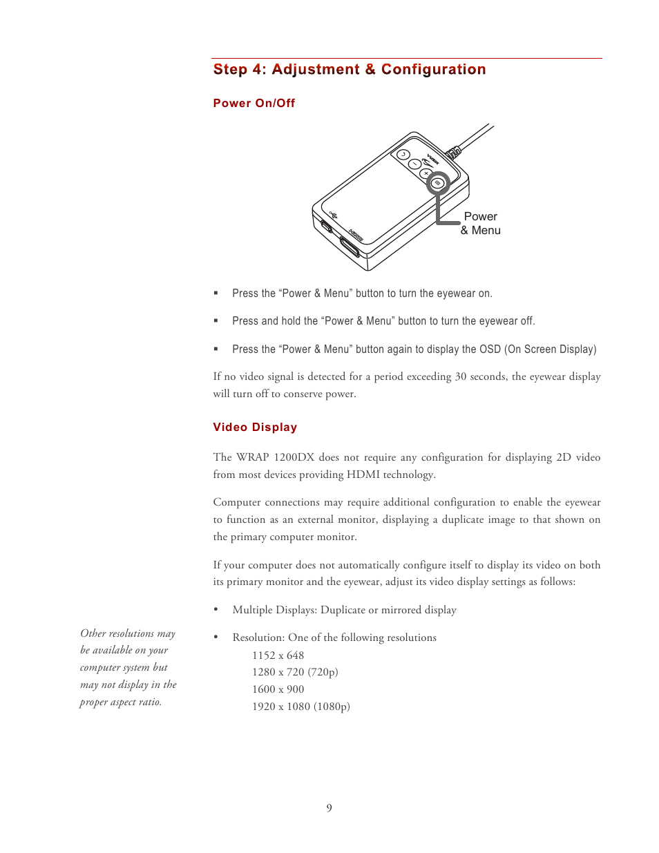 Vuzix Wrap 1200DX User Manual | Page 9 / 27