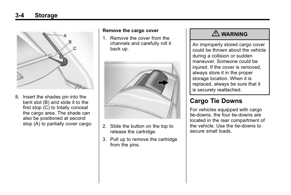 Cargo tie downs, Cargo tie downs -4 | Cadillac 2010 SRX Crossover User Manual | Page 100 / 470