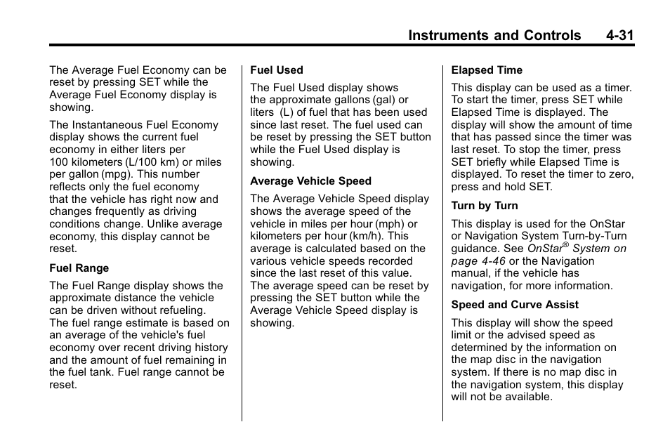 Instruments and controls 4-31 | Cadillac 2010 SRX Crossover User Manual | Page 139 / 470