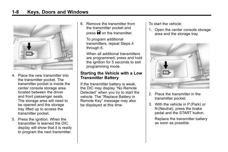 8 keys, doors and windows | Cadillac 2010 SRX Crossover User Manual | Page 14 / 470