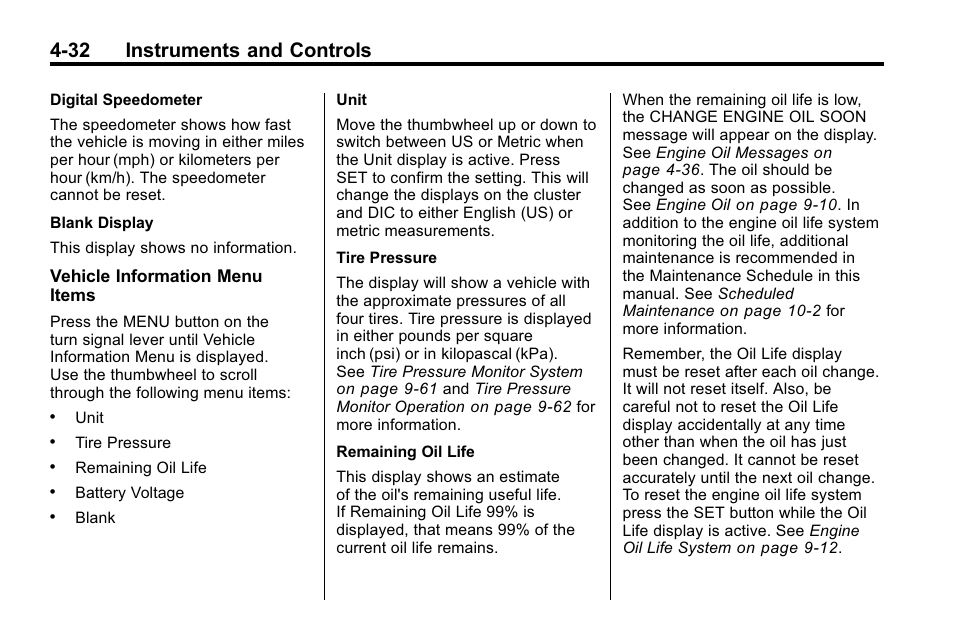 32 instruments and controls | Cadillac 2010 SRX Crossover User Manual | Page 140 / 470