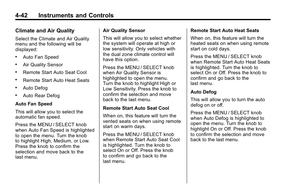 42 instruments and controls | Cadillac 2010 SRX Crossover User Manual | Page 150 / 470