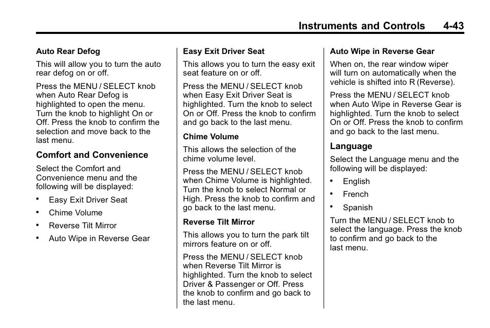 Instruments and controls 4-43 | Cadillac 2010 SRX Crossover User Manual | Page 151 / 470