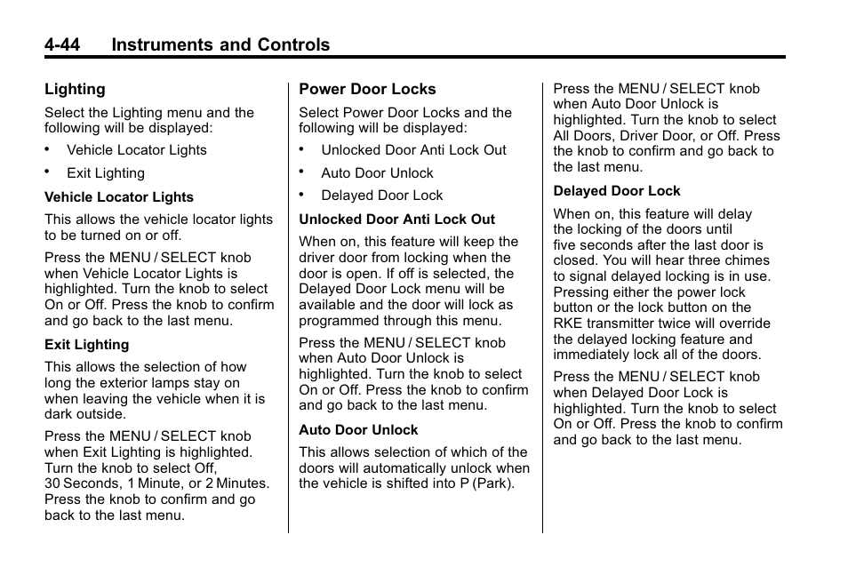 44 instruments and controls | Cadillac 2010 SRX Crossover User Manual | Page 152 / 470