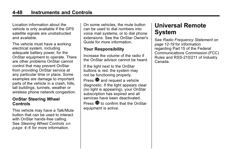 Universal remote system, Universal remote system -48, Remote system -48 | Cadillac 2010 SRX Crossover User Manual | Page 156 / 470