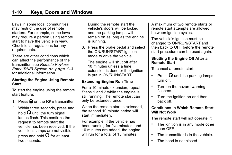 10 keys, doors and windows | Cadillac 2010 SRX Crossover User Manual | Page 16 / 470