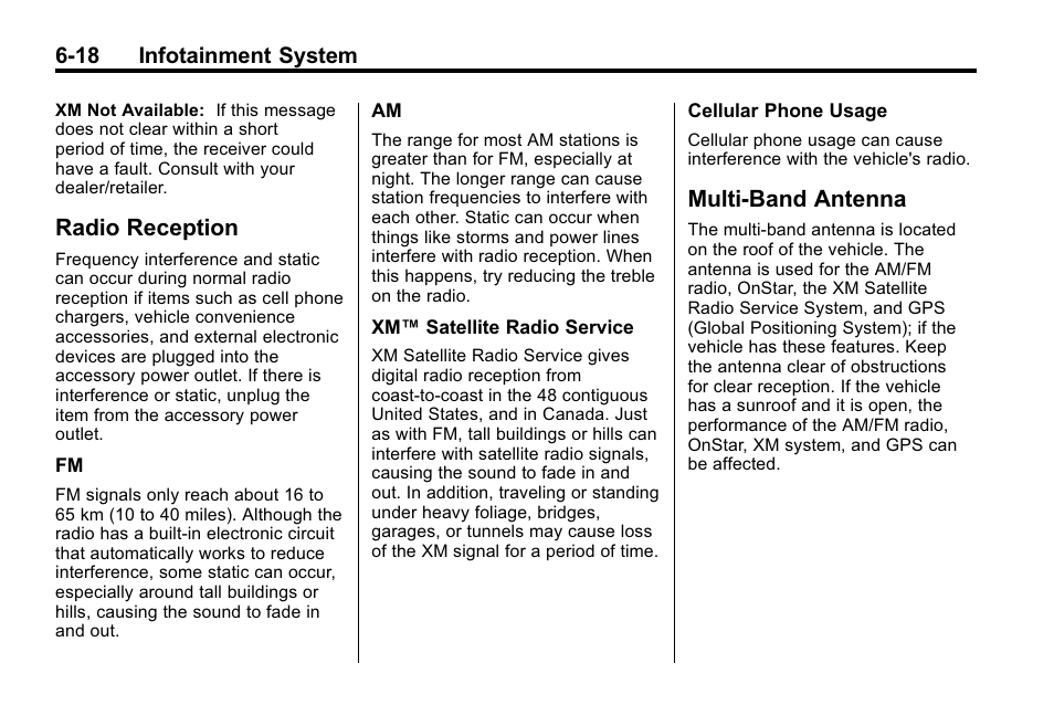 Radio reception, Multi-band antenna, Radio reception -18 multi-band antenna -18 | Phone | Cadillac 2010 SRX Crossover User Manual | Page 184 / 470