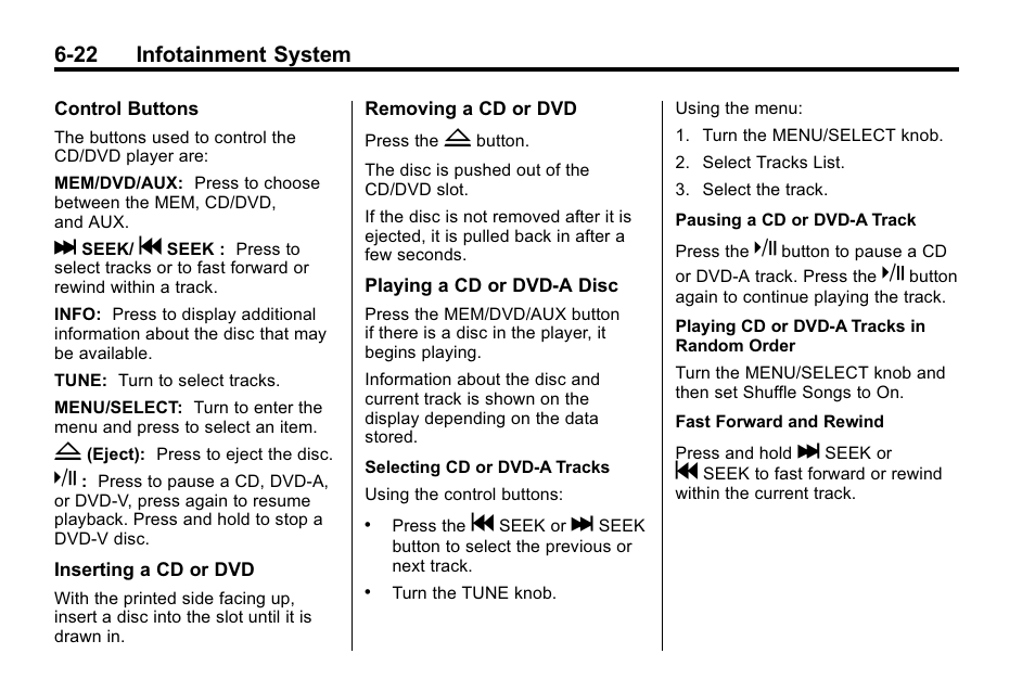 22 infotainment system | Cadillac 2010 SRX Crossover User Manual | Page 188 / 470