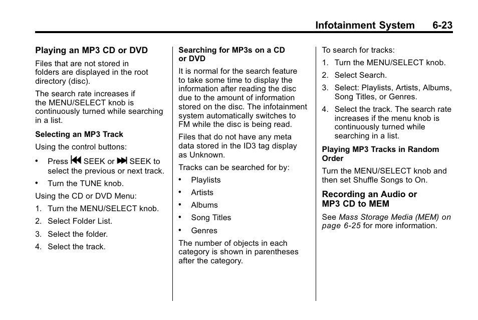 Infotainment system 6-23 | Cadillac 2010 SRX Crossover User Manual | Page 189 / 470