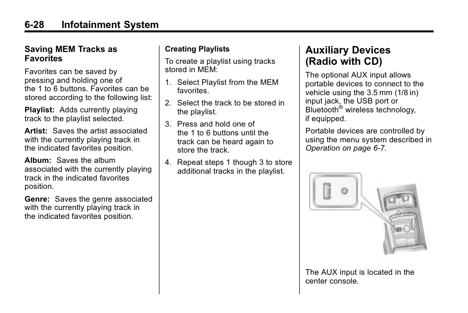 Auxiliary devices (radio with cd), Auxiliary devices (radio, With cd) -28 | 28 infotainment system | Cadillac 2010 SRX Crossover User Manual | Page 194 / 470