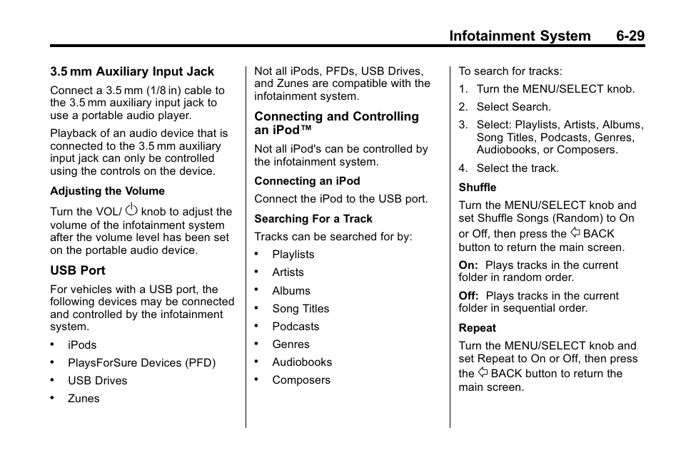 Infotainment system 6-29 | Cadillac 2010 SRX Crossover User Manual | Page 195 / 470