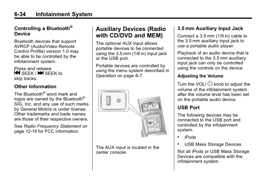 Auxiliary devices (radio with cd/dvd and mem), Auxiliary devices (radio with, Cd/dvd and mem) -34 | For extended, 34 infotainment system | Cadillac 2010 SRX Crossover User Manual | Page 200 / 470