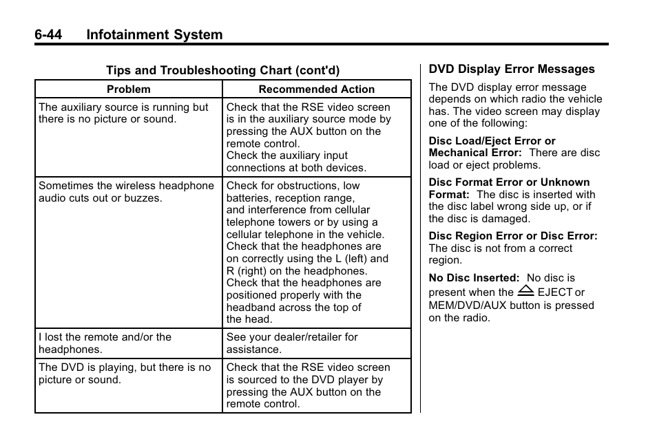 44 infotainment system | Cadillac 2010 SRX Crossover User Manual | Page 210 / 470