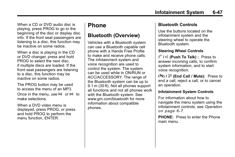 Phone, Bluetooth (overview), Bluetooth (overview) -47 | Cadillac 2010 SRX Crossover User Manual | Page 213 / 470