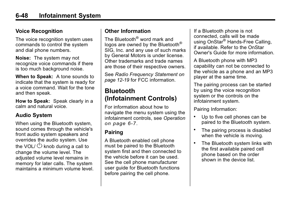 Bluetooth (infotainment controls), Bluetooth (infotainment, Controls) -48 | 48 infotainment system | Cadillac 2010 SRX Crossover User Manual | Page 214 / 470