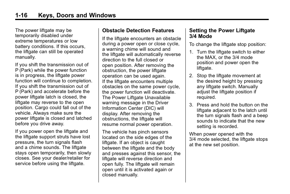 16 keys, doors and windows | Cadillac 2010 SRX Crossover User Manual | Page 22 / 470