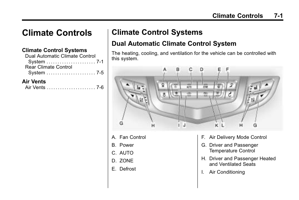 Climate controls, Climate control systems, Dual automatic climate control system | Climate controls -1, Climate control systems -1, Dual automatic climate control | Cadillac 2010 SRX Crossover User Manual | Page 239 / 470