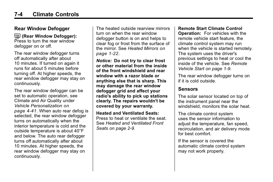 4 climate controls | Cadillac 2010 SRX Crossover User Manual | Page 242 / 470