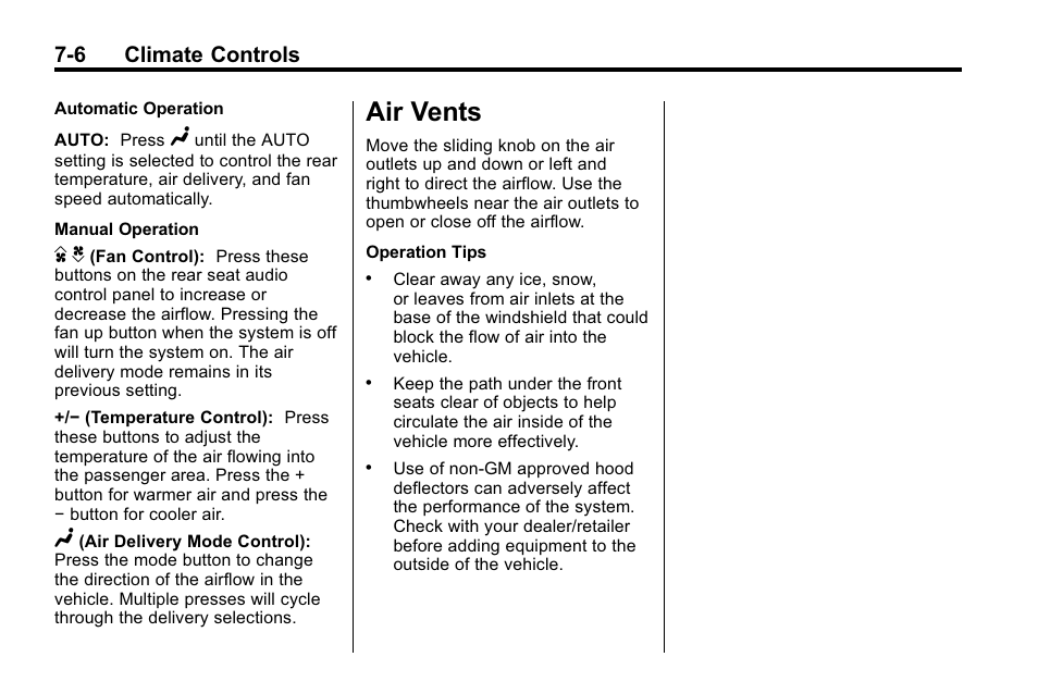 Air vents, Air vents -6, 6 climate controls | Cadillac 2010 SRX Crossover User Manual | Page 244 / 470