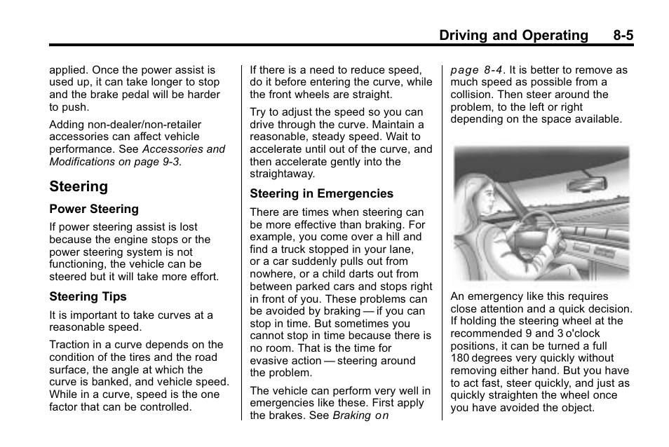 Steering, Steering -5, Parked | Driving and operating 8-5 | Cadillac 2010 SRX Crossover User Manual | Page 249 / 470