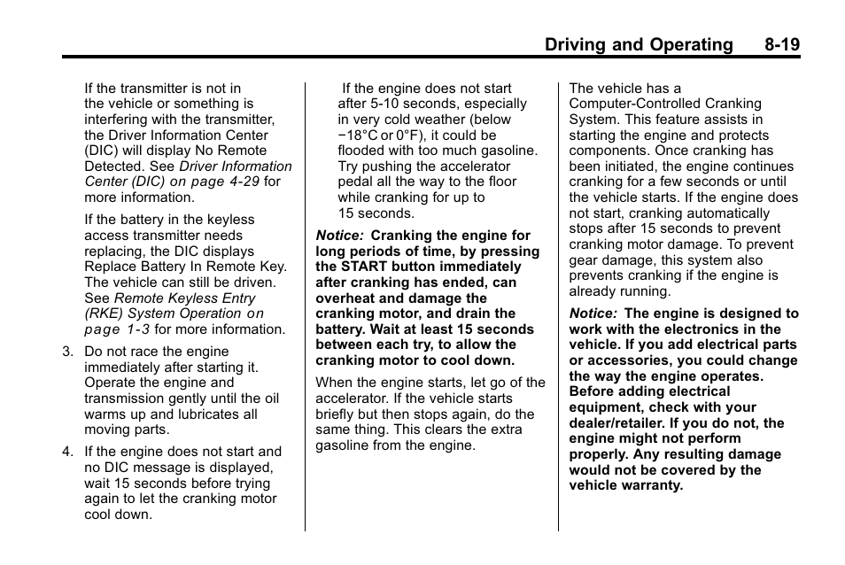 Driving and operating 8-19 | Cadillac 2010 SRX Crossover User Manual | Page 263 / 470