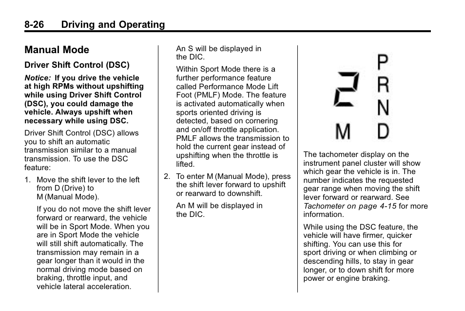 Manual mode, Manual mode -26, 26 driving and operating | Cadillac 2010 SRX Crossover User Manual | Page 270 / 470