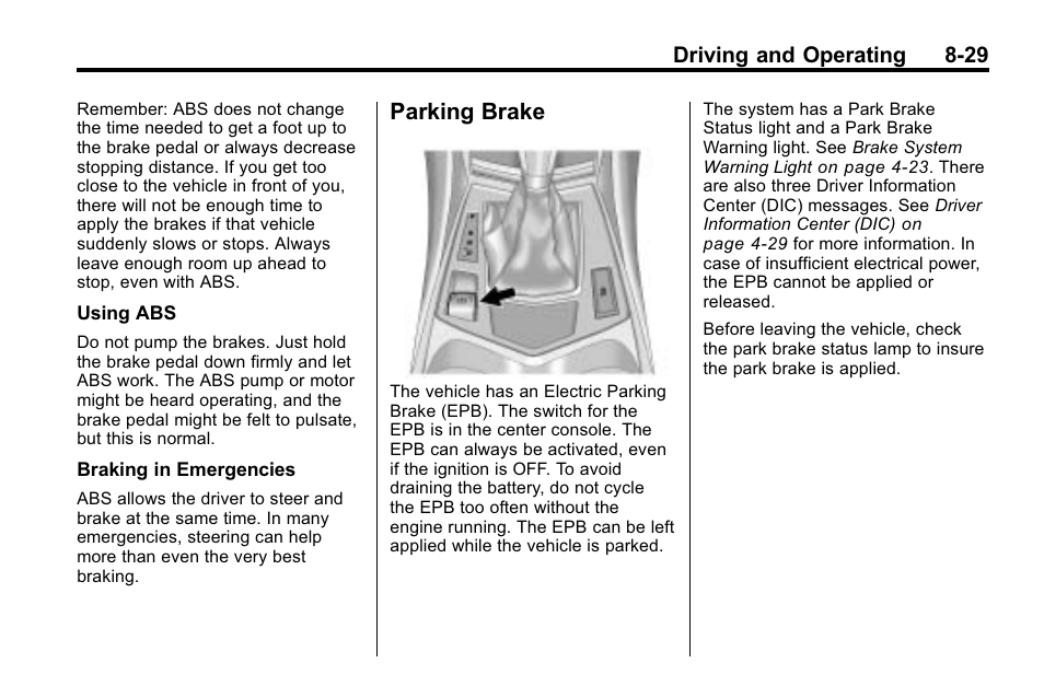 Parking brake, Parking brake -29 | Cadillac 2010 SRX Crossover User Manual | Page 273 / 470