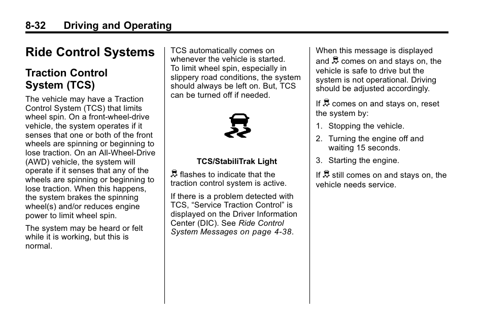 Ride control systems, Traction control system (tcs), Ride control systems -32 | Traction control, System (tcs) -32 | Cadillac 2010 SRX Crossover User Manual | Page 276 / 470