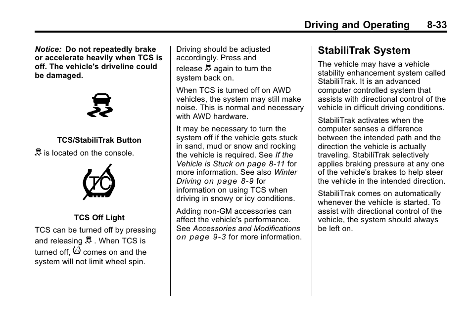 Stabilitrak system, Stabilitrak system on, Stabilitrak system -33 | Cadillac 2010 SRX Crossover User Manual | Page 277 / 470