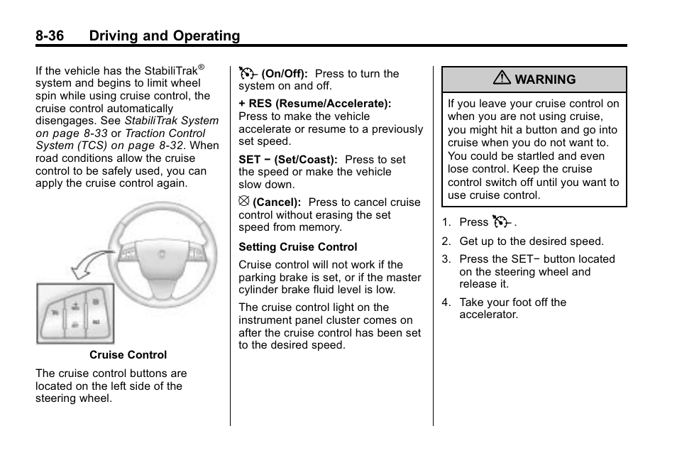 36 driving and operating | Cadillac 2010 SRX Crossover User Manual | Page 280 / 470