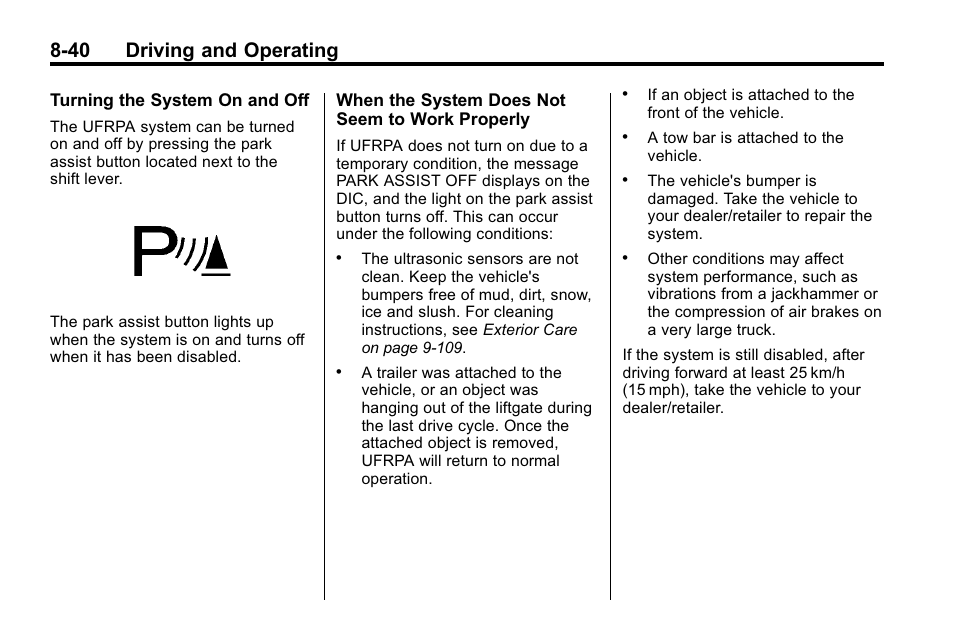 40 driving and operating | Cadillac 2010 SRX Crossover User Manual | Page 284 / 470