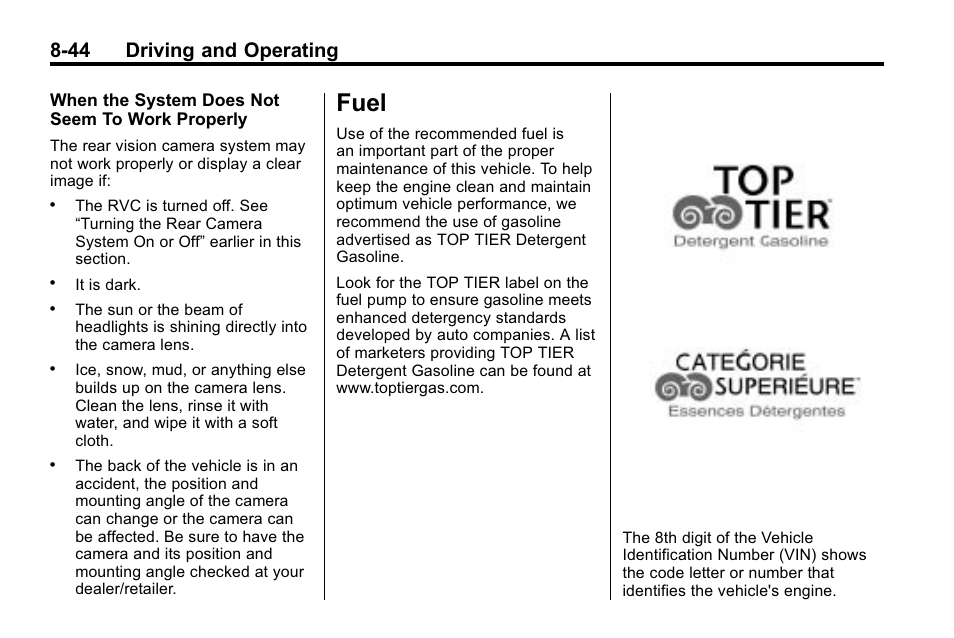 Fuel, Fuel -44, 44 driving and operating | Cadillac 2010 SRX Crossover User Manual | Page 288 / 470