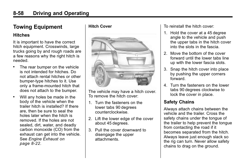 Towing equipment, Towing equipment -58, Mileage | 58 driving and operating | Cadillac 2010 SRX Crossover User Manual | Page 302 / 470