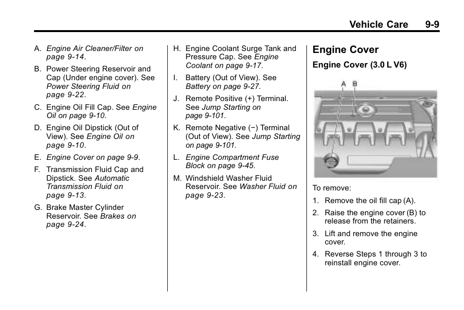 Engine cover, Engine cover -9, Vehicle care 9-9 | Cadillac 2010 SRX Crossover User Manual | Page 313 / 470