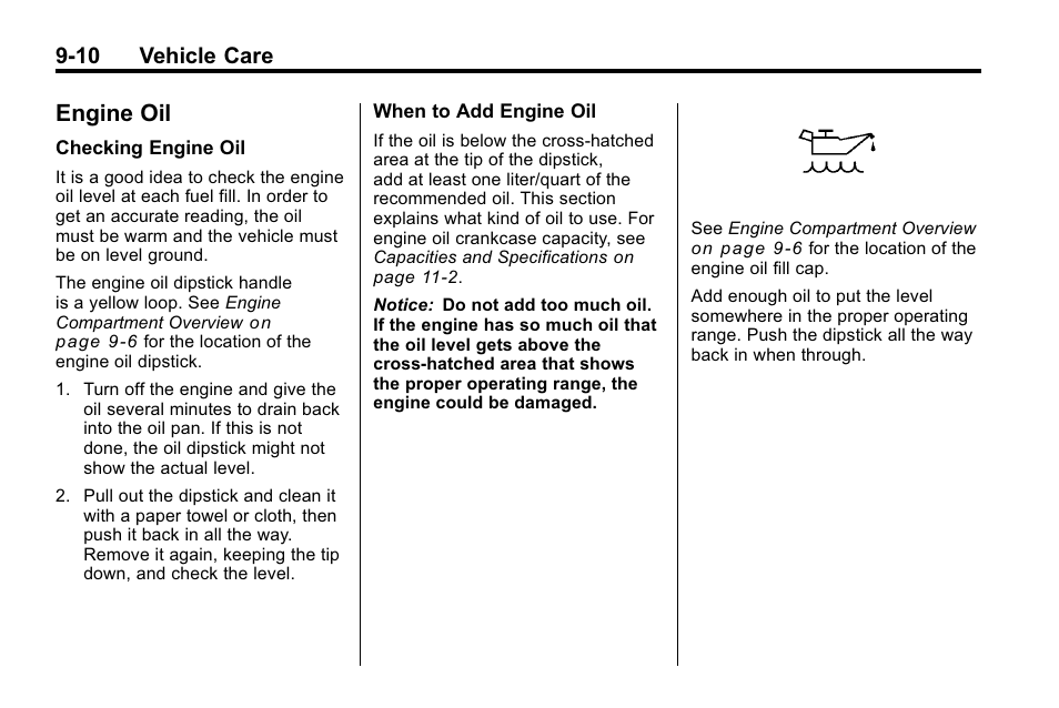 Engine oil, Engine oil -10, License | Engine, 10 vehicle care | Cadillac 2010 SRX Crossover User Manual | Page 314 / 470